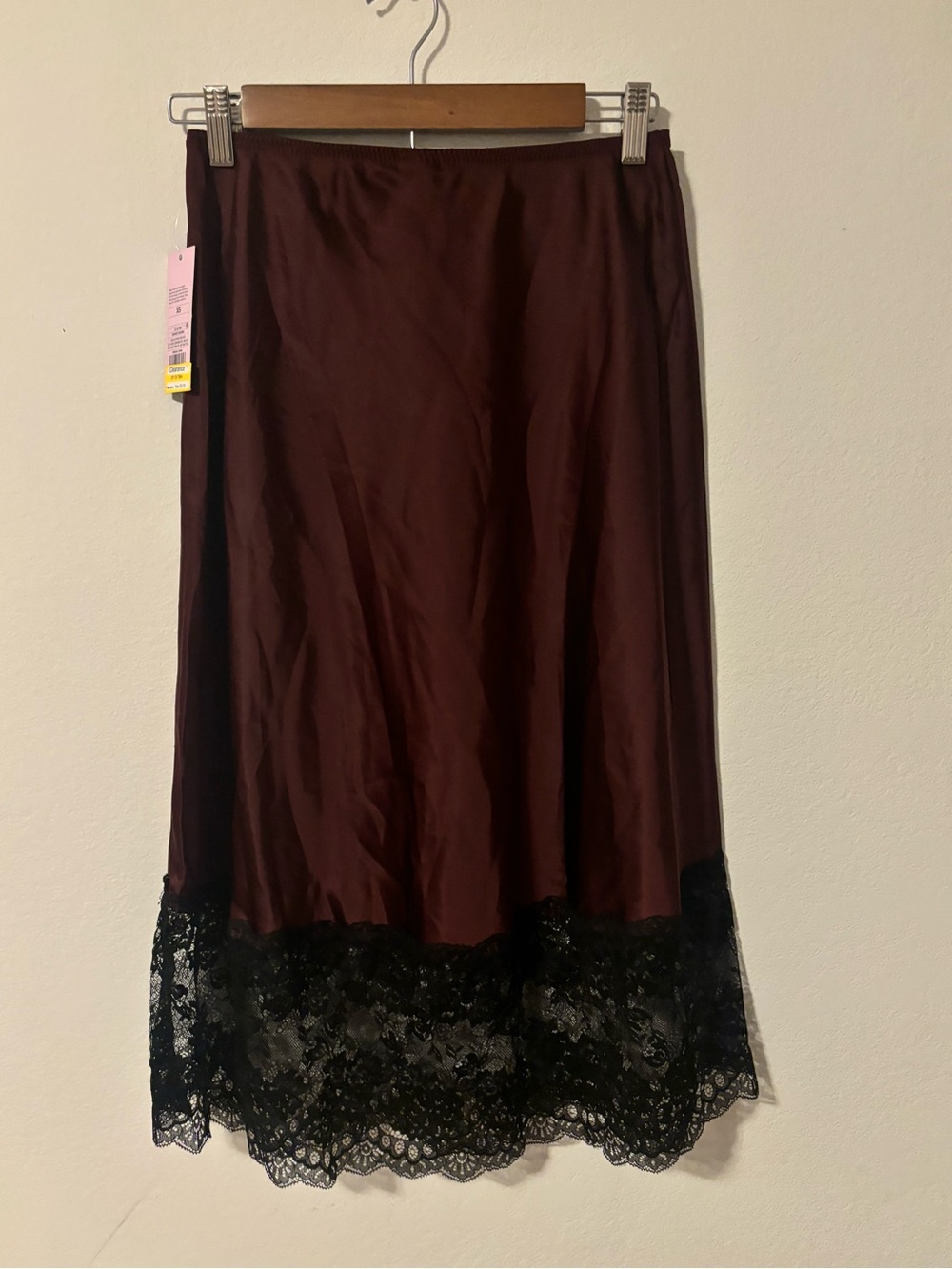 wild fable Burgundy Midi Skirt with Black Lace Trim